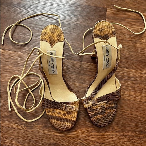 Jimmy Choo Tan and Brown Lace-Up Heels - Picture 1 of 2